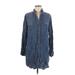 Cloth & Stone Casual Dress - Mini Collared 3/4 sleeves: Blue Print Dresses - Women's Size Medium