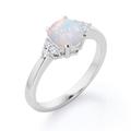 Natural Opal Rings for Women, 925 Sterling Silver Opal Engagement Ring, White Gold/Rose Gold/Yellow Gold, Wedding Anniversary Ring Gift (Color : White gold, Size : T 1/2)