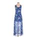 Forever 21 Casual Dress - A-Line Scoop Neck Sleeveless: Blue Print Dresses - Women's Size Small