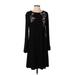 Nine West Casual Dress - A-Line Crew Neck Long sleeves: Black Solid Dresses - New - Women's Size 4