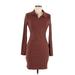 Love Tree Casual Dress - Mini Collared Long sleeves: Brown Solid Dresses - Women's Size Medium