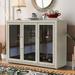 Storage Cabinet With Three Tempered Glass Doors And Adjustable Shelf