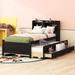 Twin Size Bed with built-in USB ,Type-C Ports, LED light, Bookcase Headboard, Trundle and 3 Storage Drawers
