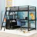 Twin Size Metal Loft Bed with Desk and Shelves, Two Built-In Storage Drawers, Equipped with Safety Barriers