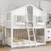 Twin over Twin Size House Bunk Bed with Roof, Window Box, and Guardrails - Solid Wood Slats Support