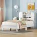 Twin Size Platform Bed in White with Headboard that Doubles as Storage Bookshelf