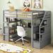 Convenient Twin Size Loft Bed with Desk and Shelves, Two Built-in Drawers, and Storage Staircase - Practical and Stylish