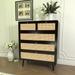 Modern Rattan 4 Dresser Chest with Wide Wood Drawers and Metal Handles