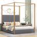 Queen Size Upholstery Canopy Platform Bed With Headboard And Metal Frame,Suitable For Beadroom
