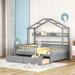 Wooden Full-Size House Bed for Kids with 2 Drawers and Storage Shelf