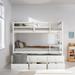 Wooden Twin over Twin Bunk Bed with Trundle and Drawers, White