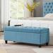 Linen Upholstered Storage Bench with Storage Space and Spindle Wood Legs, Button-Tufted Bench for Living Room