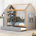 Twin Size Kids Bed, with Storage Shelves and Twin Trundle, Sturdy Pine Wood Construction, Rustic House-shaped Design
