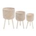 Planters Stands Set of 3, Tripod Wood Legs, Natural Bamboo Braid, White