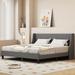 King Size Bed Frame Upholstered Bed Frame Platform with Adjustable Headboard Linen Fabric Headboard Wooden Slats Support