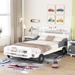 White Twin Size Pine Wood Car Platform Bed with Storage Shelves, Durable Build, Safety Rails