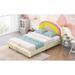 Upholstered Platform Bed with Rainbow Shaped and Height-adjustbale Headboard LED Light Strips