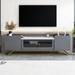 TV Stand with Fluted Glass, Entertainment Center for TVs Up to 70", Faux Marble Top TV Console Table with Gold Frame Base