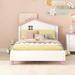 White + Pink Twin Size Solid Wood Platform Bed with House Shaped Headboard