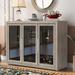 Classic Wood Storage Cabinet With Three Tempered Glass Doors And Adjustable Shelf