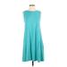 Ann Taylor LOFT Outlet Casual Dress - A-Line Crew Neck Sleeveless: Teal Print Dresses - Women's Size Small