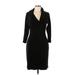 Connected Apparel Casual Dress - Sheath Cowl Neck 3/4 sleeves: Black Solid Dresses - Women's Size Large