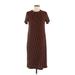 Trafaluc by Zara Casual Dress - Midi Crew Neck Short sleeves: Brown Stripes Dresses - Women's Size Medium