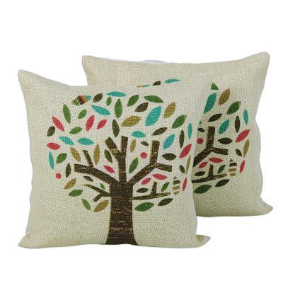 Diverse Tree,'Pair of Tree Motif Printed Jute Cush...