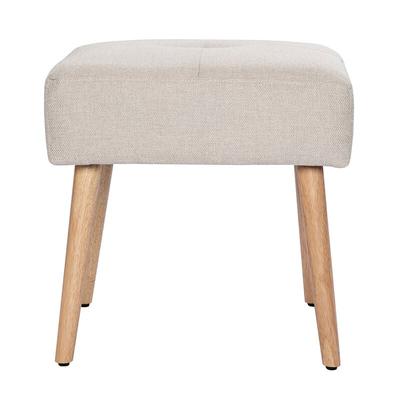 Niedriger Hocker aus Stoff mit strukturiertem Samteffekt in Beige und hellem Massivholz H46 cm Image