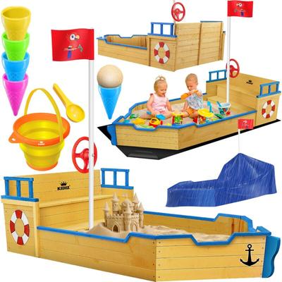 Sandkasten Ahoi - Piratenschiff Boot Segelschiff aus Holz Inkl. Abdeckung Bodenplane Sitzbank Image