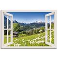 ARTland Leinwandbilder Wandbild Bild auf Leinwand Fensterblick Bayerischen Alpen Größe: 130x90 cm