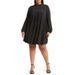 Curve Pleated Long Sleeve Trapeze Dress