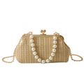 Women's Clutch Evening Bag Straw Bag Clutch Bags Straw Party Daily Bridal Shower Pearls Large Capacity Durable Solid Color Khaki Beige