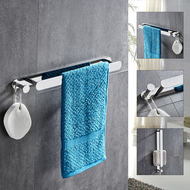 Towel Rail, Strong Self Adhesive Black Towel Holder Stainless Steel Wall Mounted