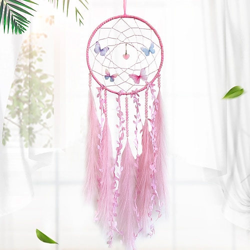 Schmetterling Traumfänger handgemachtes Geschenk Federhaken Blumen Windspiel mit einem Kreis Ornament Wandbehang Dekor Kunst Boho Stil Image