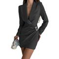 Women's Party Dress Cocktail Dress Bodycon Ruched Shirt Collar Long Sleeve Mini Dress Office Formal Black White Winter