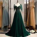 A-Linien-Partykleid, elegantes Verlobungskleid, formelles Abendkleid, Geburtstagskleid, Spaghettiträger, ärmellos, Schleppe mit Perlenstickerei, Maskenballkleid, beeindruckendes Kleid 2025
