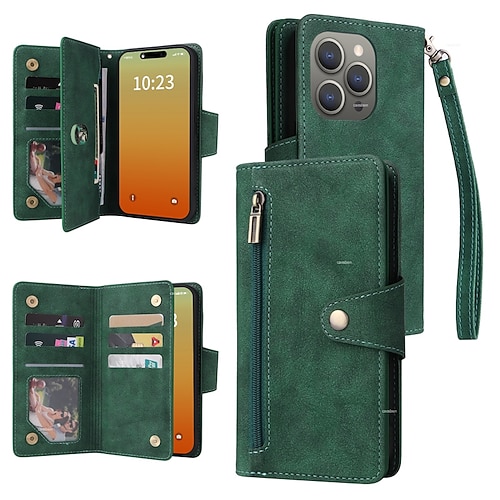 Handy Hülle Handyhüllen Für iPhone 17 Pro Max 17 Air 16 15 14 Pro Max Plus 13 12 11 Pro Max Mini Brieftaschenhülle Reisverschluss Mit Handgelenkschlaufe Ständer Retro TPU PU-Leder Image