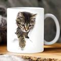Tazza con gattini con stampa 3D, tazza da caffè in ceramica con gatti, tazze con gatti novità 3D, tazza da caffè per amanti dei gatti, tazza per club di gatti, tazza in ceramica bianca, regali per uomini e donne