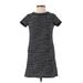 Ann Taylor LOFT Casual Dress - Shift Crew Neck Short sleeves: Gray Print Dresses - Women's Size 00 Petite