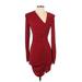 Shein Casual Dress - Mini Plunge Long sleeves: Burgundy Print Dresses - Women's Size Small