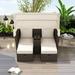 Kepooman 2-Seater Outdoor Patio Daybed Outdoor Double Daybed Outdoor Loveseat Sofa Set with Foldable Awning and Cushions for Garden Balcony Poolside Beige