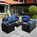 Popular Patio Furniture Sofa Set Outdoor Wicker Sectional Couch with Storage Table No-Slip Cushions Furniture Covers Grey