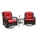 3 Pieces Outdoor Patio Bistro Rocking Chair Set Rattan 360-Degree Wicker Swivel Conversation Set with Cushions and Glass-Top Coffee Table Heavy Duty Funiture Set for Porch Balcony Red