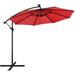 Alden Design 10FT Patio Offset Umbrella with 32 LED Lights Crank & Cross Base for Outdoor Red