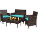 Popular Patio Furniture 4 Pieces Conversation Sets Outdoor Wicker Rattan Chairs Garden Backyard Balcony Porch Poolside loveseat with Soft Cushion and Glass Table Brown and Beige