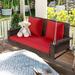 Kepooman 2-Person Wicker Hanging Porch Swing with Chains Cushion Pillow Rattan Swing Bench for Garden Backyard Pond. (Brown Wicker Red Cushion)
