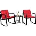 Popular Flamaker 3 Pieces Patio Furniture Set Rocking Wicker Bistro Sets Modern Outdoor Rocking Chair Furniture Sets Clearance Cushioned PE Rattan Chairs Conversation Sets with Coffee Tab