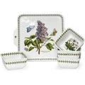 Botanic Garden 5-Piece Accent Bowl Set | 8 Inch Handled Plate With 3.75 Inch Square Bowls | Assorted Floral Motifs | Made From Porcelain | Microwave And Dishwasher Safe