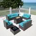 Popular Outdoor Patio Furniture Set 12 Pieces Outdoor Furniture All Weather Patio Sectional Sofa PE Wicker Modular Conversation Sets with Coffee Table 10 Chairs & Seat Clips(Dark Blu